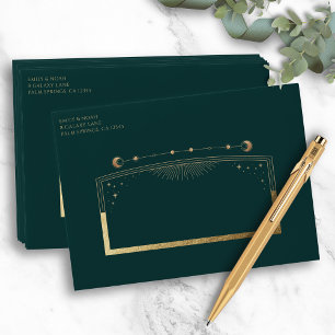 Enveloppe Mystic Green Gold Sun Moon Stars Mariage