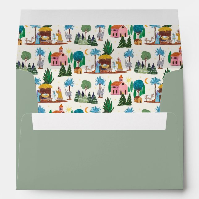 Enveloppe Nativity Scene Ecru Hand drawn Christmas (Dos (Bas))