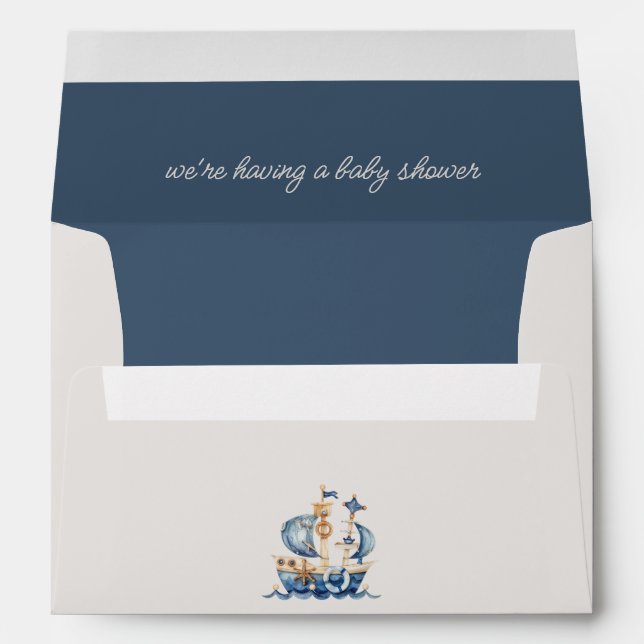 Enveloppe Nautical Blue Watercolor Ship Baby Shower (Dos (Bas))