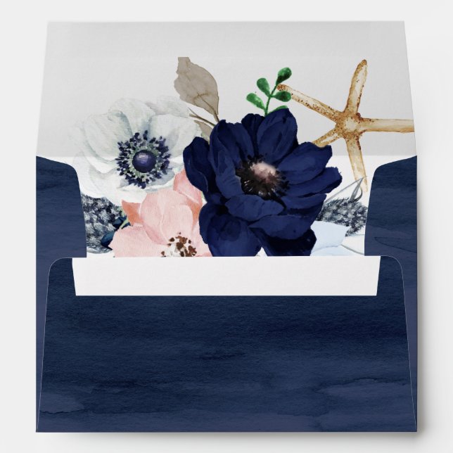 Enveloppe Nautique moderne | Faire-part de mariage floral (Dos (Bas))