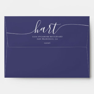 Enveloppe Navy Blue avec White Script Adresse de retour