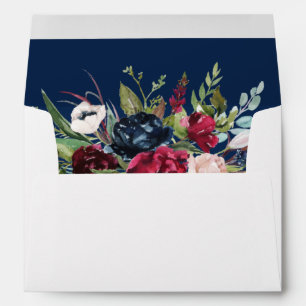 Enveloppe Navy Blue Burgundy Floral 5x7 Mariage
