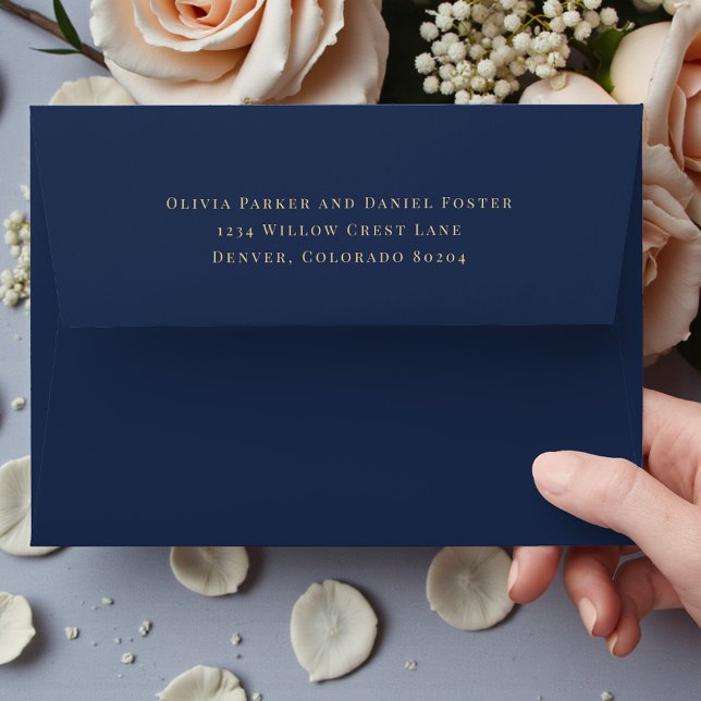 Enveloppe Navy Blue Gold Return Address Wedding Envelope (Créateur téléchargé)