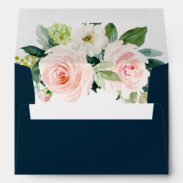 Enveloppe Navy Blush Floral préimprimée 5x7 (Dos (Bas))
