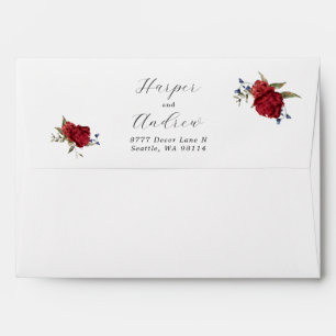 Enveloppe Navy Burgundy Floral Mariage Adresse de retour