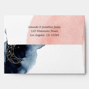 Enveloppe Navy et aquarelle géométrique rose tendre
