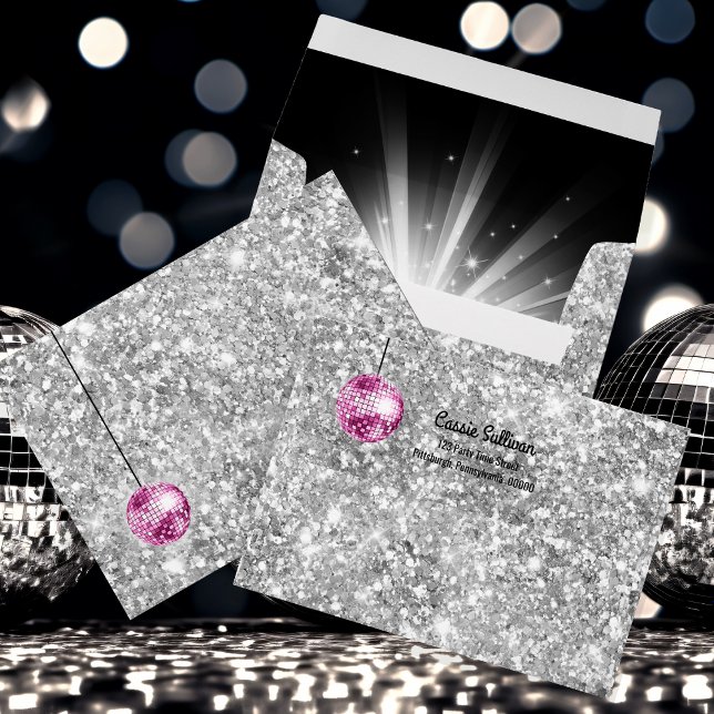 Enveloppe Neon Look Disco Ball Party des années 70 Retro (Retro 70's Neon Look Disco Ball Bachelorette Party Envelope)