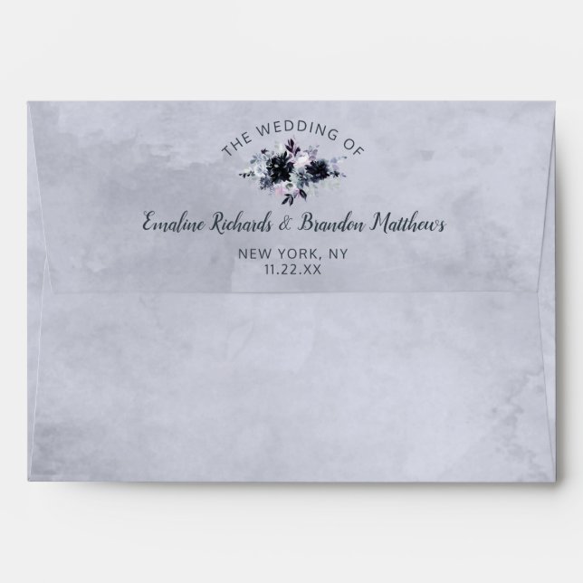 Enveloppe Nocturne Floral Dusty Blue Watercolor Mariage (Dos (Haut rabat))