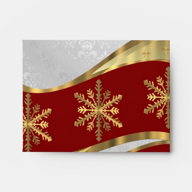 Enveloppe Noël argenté rouge de damassé d'or (Devant)