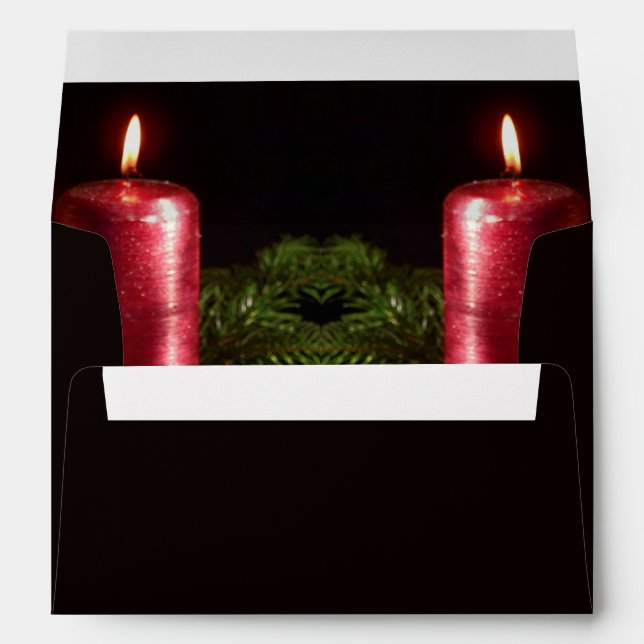 Enveloppe Noël Bougies rouges Feuilles verts Noir (Dos (Bas))