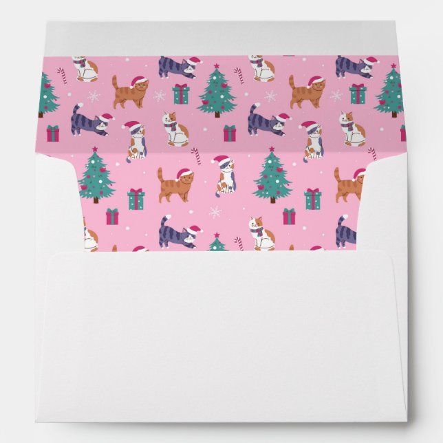 Enveloppe Noël Chats et arbres Motif de vacances (Dos (Bas))