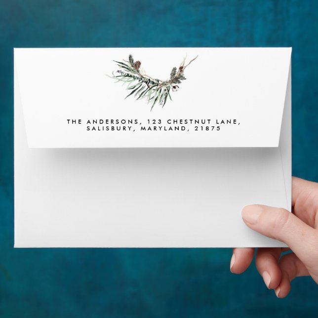 Enveloppe Noël chic élégante aquarelle botanique rustique (Hand)