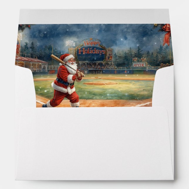 Enveloppe Noël de baseball avec le Père Noël jouant (Dos (Bas))