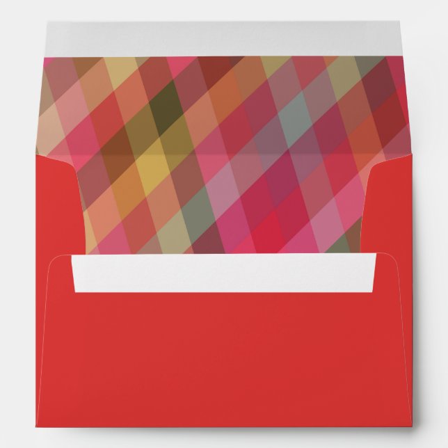 Enveloppe Noël Diagonal Rétro Plaid Joli Rouge Fête (Dos (Bas))