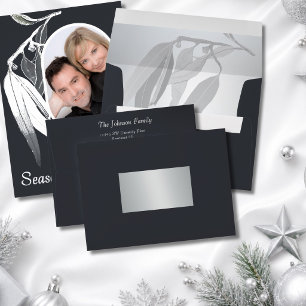 Enveloppe Noël Eucalyptus feuille argent gris assorti