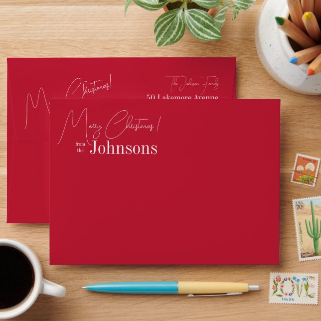Enveloppe Noël Famille Rouge moderne (Desk)