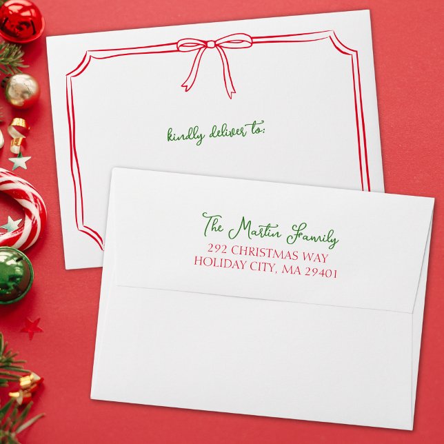 Enveloppe Noël fantastique | Carte Fun Festive Bow Holiday (Add festive flair to your christmas cards with this red and green bow-themed custom envelope.)