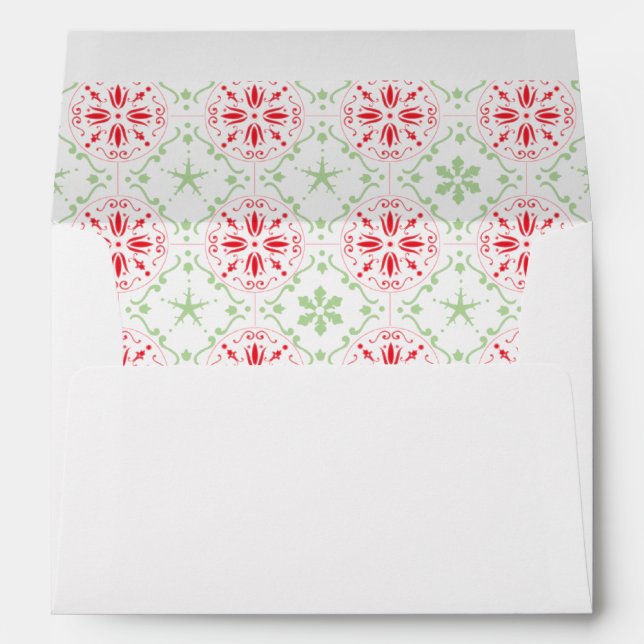 Enveloppe Noël Fêtes Rouge Vert Snowflake Motif (Dos (Bas))
