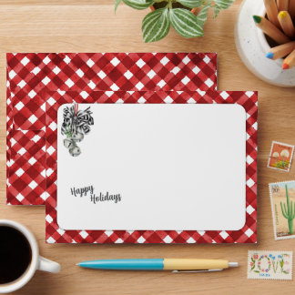 Enveloppe Noël Gingham Rouge Rustique