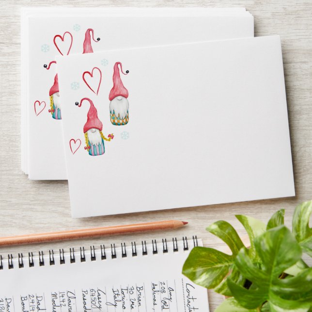 Enveloppe Noël mignonne Gnomes dans l'amour (Stacked)