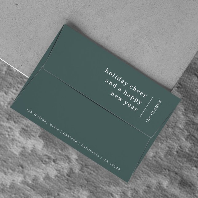 Enveloppe Noël minimal | Moderne Design Forest Green (Modern forest green “Holiday Cheer” Scandi-style envelope by Guava 💌)