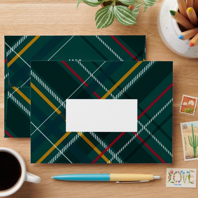 Enveloppe Noël plaid fête verte tartan (Desk)