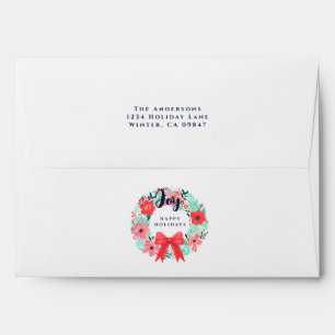 Enveloppe Noël Red Bow Wreath Blue Joie Holiday