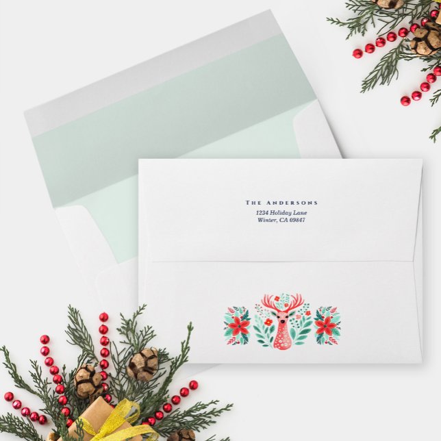 Enveloppe Noël Reinder Floral Mint Holiday (Créateur téléchargé)