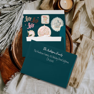 Enveloppe Noël Rose Vert Rétro