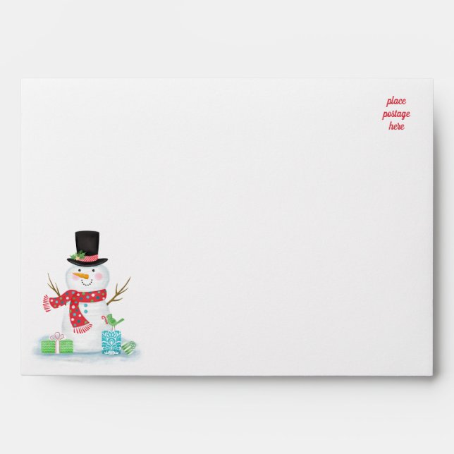 Enveloppe Noël Rouge Blanc mignon Snowman (Devant)