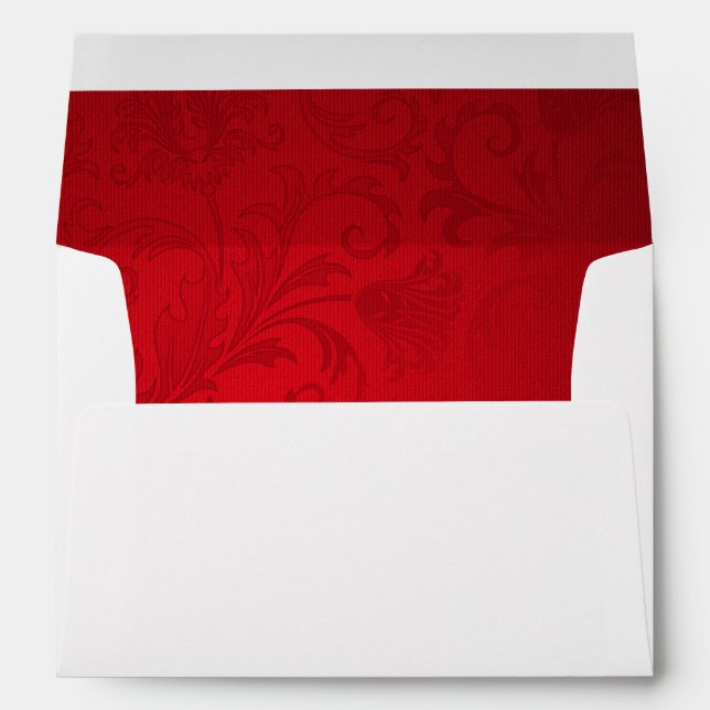 Enveloppe Noël rouge de damassé rayé épousant l'enveloppe (Dos (Bas))