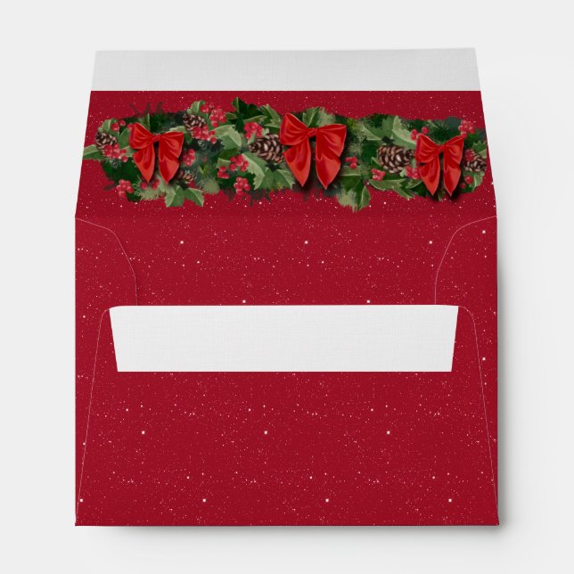 Enveloppe Noël rouge foncé étoile nocturne Étincelles Holly (Dos (Bas))