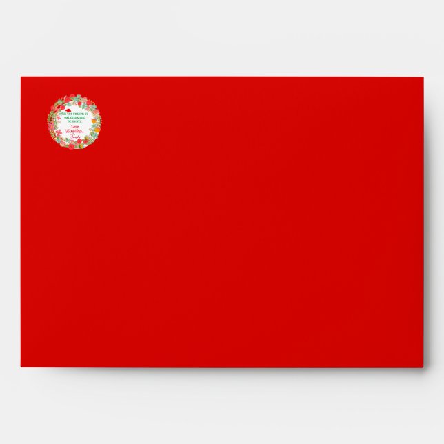 Enveloppe Noël Rouge Rustique Floral Père Noël (Devant)