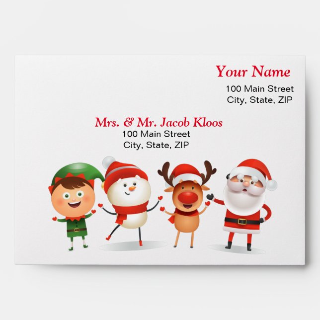 Enveloppe Noël Rudolf Le renne et les amis (Devant)