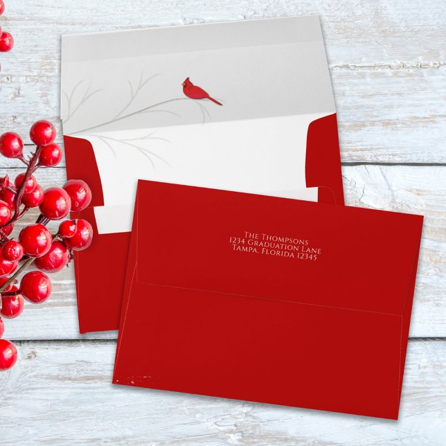 Enveloppe Noël Vacances Simple Cardinal Rouge Élégant (Créateur téléchargé)