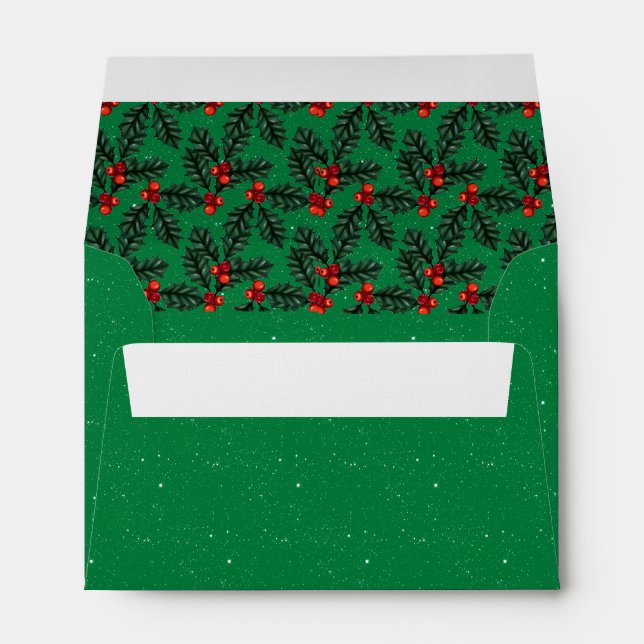 Enveloppe Noël Vert foncé étoile Éclat Holly (Dos (Bas))