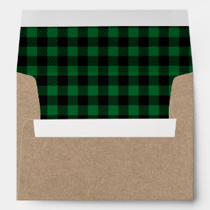 Enveloppe Noël Vert Tartan Kraft