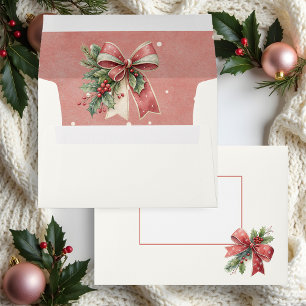 Enveloppe Nœud Coquette Rose Pâle Élégant avec Verdure d'Hiv