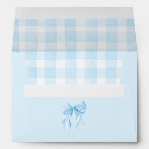 Enveloppe Nœud élégant doux bleu clair et motif gingham