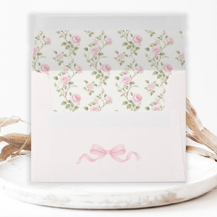 Enveloppe Nœud rose poudré Roses aquarelles vintage Bébé fil