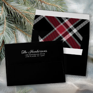 Enveloppe Noir avec rustique Tartan Plaid Adresse de retour