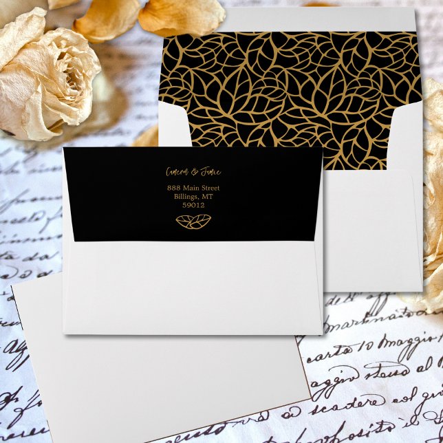 Enveloppe Noir Aztek Gold Foliage mariage Enregistrer la dat (Black Aztek Gold Foliage Wedding Save the Date Envelope)