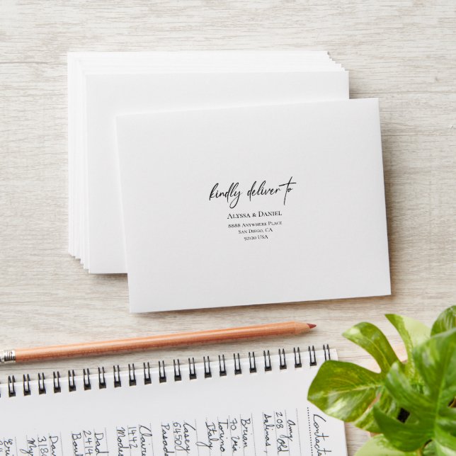 Enveloppe Noir blanc moderne Retour adresse mariage RSVP (Stacked)