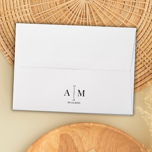 Enveloppe Noir Blanc Monogramme Date Simple Minimal Mariage (Créateur téléchargé)