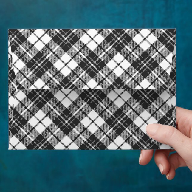 Enveloppe Noir blanc tartan plaid hiver Noël motif (Hand)
