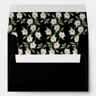 Enveloppe Noir classique avec Mariage Camellia blanc