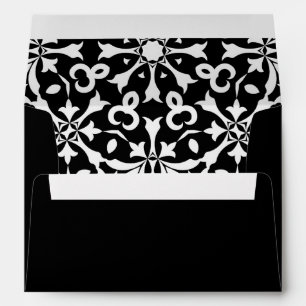 Enveloppe Noir et blanc Elegant Vintage Damask Pattern