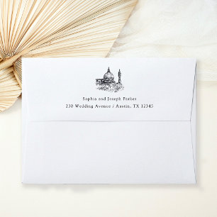 Enveloppe Noir et Blanc Mariage Italien Illustré