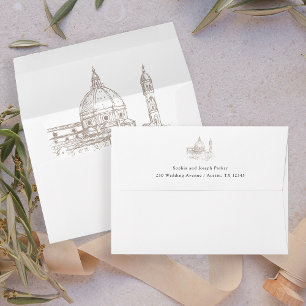 Enveloppe Noir et blanc   Mariage italien illustré