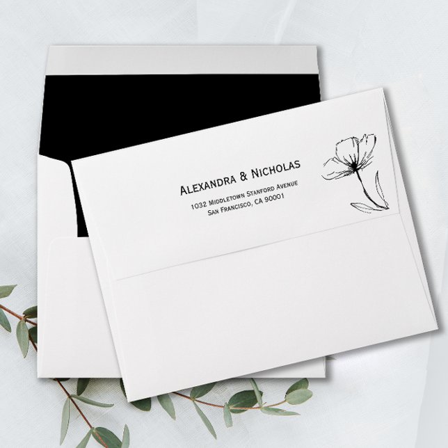 Enveloppe Noir et blanc Minimal Mariage élégant (Créateur téléchargé)